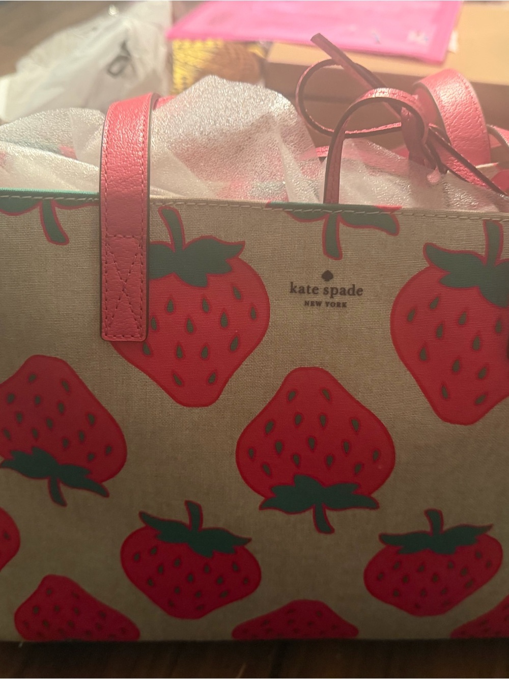 kate spade Strawberry Print Canvas Tote - Pink & Green